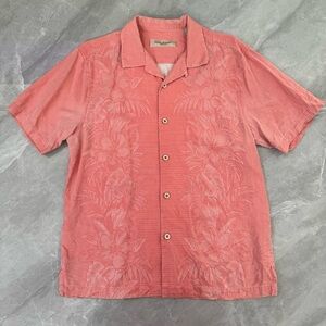 Men’s Tommy Bahama Floral Kamari Border Silk Camp Short Sleeve Shirt Medium